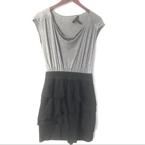 BCBGMaxAzria Ruched Sleeve Flutter Skirt Dress XS